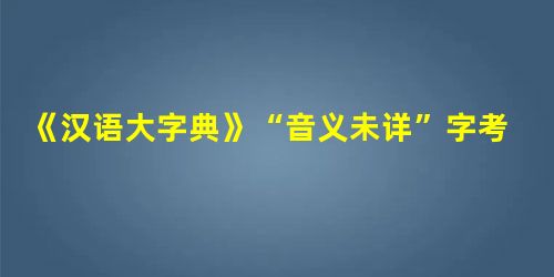 《汉语大字典》“音义未详”字考释（之二）