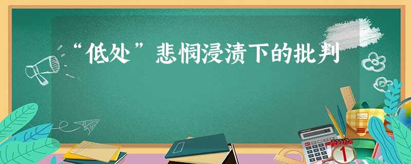 “低处”悲悯浸渍下的批判