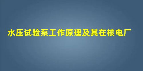 水压试验泵工作原理及其在核电厂的作用