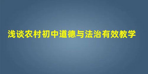 浅谈农村初中道德与法治有效教学策略